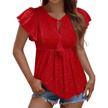 Dámská halenka Dámská letní krajková halenka s krátkým rukávem Barevná varianta: Červená, Velikost: M