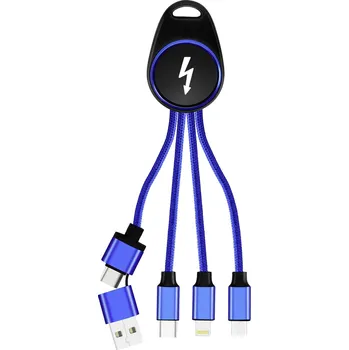 Prodlužovací kabel Smrter Nabíjecí kabel USB USB 2.0 Apple Lightning konektor, USB-A zástrčka, USB-C ® zástrčka, USB Micro-B zástrčka 0.15 m modrá hliníková zástrčka, s funkcí