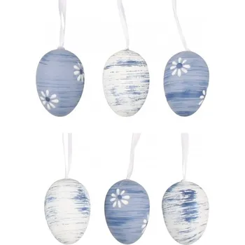 Velikonoční dekorace Vajíčka modrá plastová na zavěšení 6 cm, 6 ks v sáčku