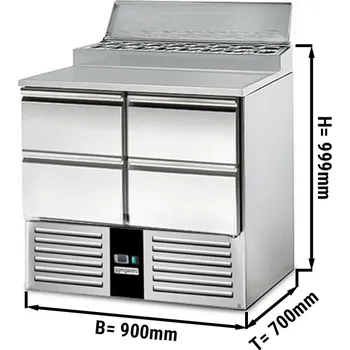 Lednice G.Gastro Saladette / Přípravný stůl PREMIUM - 0,9 x 0,7 m - se 4 šuplíky 1/2