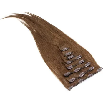 Příčesek Clip in vlasy 30cm Remy pravé lidské 100g - středně hnědá