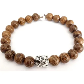 Náhrdelník Blingstar Náramek dřevěný WOOD korálky - Buddha