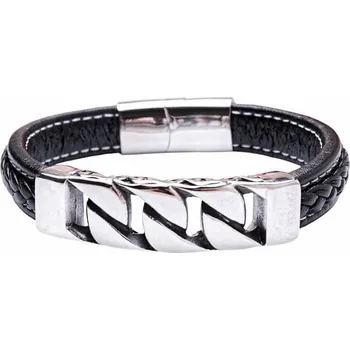 Drahý kámen Nefertitis Pánský černý masivní kožený náramek Curb obvod cca 21 cm