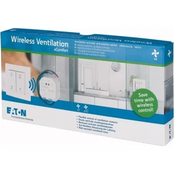 Centrální jednotka pro chytrou domácnost RF Ventilační sada (roletový aktor 6A + 2bodobé tlačítko s potiskem lesklá bílá) Rychlost střední a vysoká. Čas 10 až 30min | CPAD-00/216