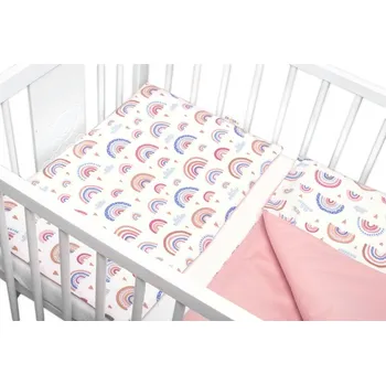 Povlečení Bavlněné povlečení do postýlky 2D, Duha, pastelová s potiskem/pudrová, Baby Nellys, Velikost povlečení 120x90