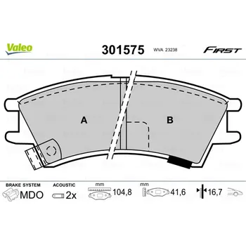 Brzdová destička Sada brzdových destiček, kotoučová brzda VALEO 301575