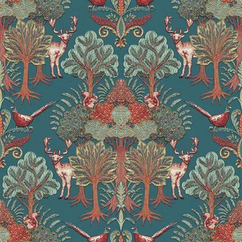 Tapeta Luxusní zelená vliesová tapeta se stromy, zvířaty, TP422305, Tapestry, Design ID