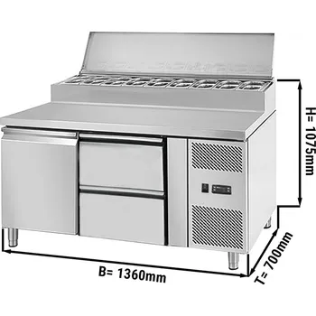Pizza kámen G.Gastro Přípravný stůl ECO - 1,36 x 0,7 m - s 1 dveřmi & šuplíky 1/2
