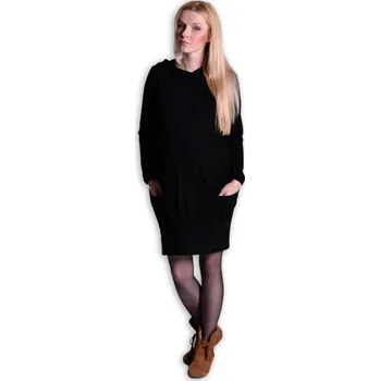 Dámská móda Be MaaMaa Sportovní těhotenské šaty s kapucí - černé, Velikosti těh. moda S/M