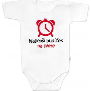 Kojenecký body Body krátký rukáv Najlepší budíček na svete, Baby Nellys, bílé, Velikost koj. oblečení 80 (9-12m)