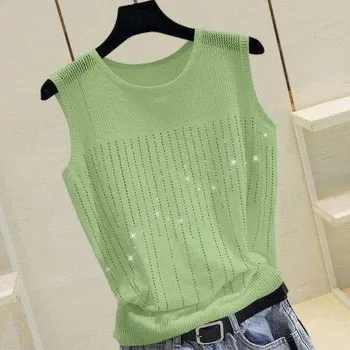 Dámský třpytivý letní top - tílko s průhledným výstřihem Barva: G zelená, Velikost: 2XL 60-65 KG