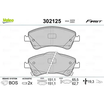 Brzdová destička Sada brzdových destiček, kotoučová brzda VALEO 302125