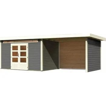 Zahrada dřevěný domek KARIBU KANDERN 7 + přístavek 320 cm včetně zadní a boční stěny (9256) terragrau