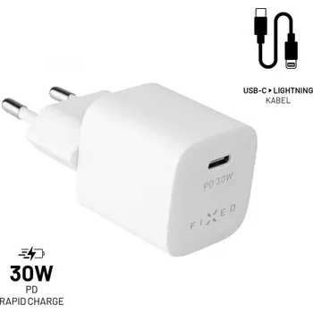 Mobilní telefon Nabíječka do sítě FIXED PD Rapid Charge Mini s USB-C výstupem a USB-C/Lightning kabelem podpora PD 1.2m MFI 30W bílý