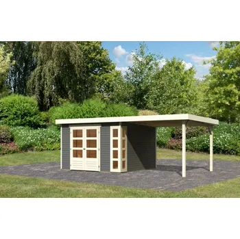 Zahradní domek Dřevěný domek KARIBU KERKO 6 + přístavek 2,8 m Šedý Varianta: dřevěný domek KARIBU KERKO 6 + přístavek 280 cm (23718) šedý LG3002