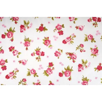Plátno bavlněné, růžové růže na bílé, metráž, látky