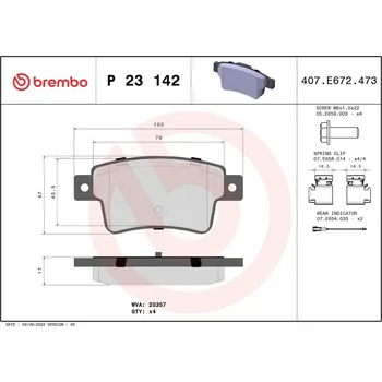 Brzdová destička Sada brzdových destiček, kotoučová brzda BREMBO P 23 142