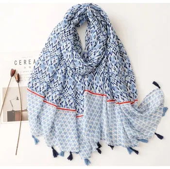 Šála Modrý bavlněný šátek/šála se srdíčky 90x180 cm, WHITE ORCHID