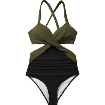 Dámské plavky Dámské plavky jednodílné s křížením přes hrudník Barva: khaki (B4618EB), Velikost: XL