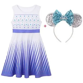 Karnevalový kostým Dívčí letní šaty/kostým s čelenkou, princezny Disney Varianta: královna Elsa (Frozen II.), Velikost: 110 (4 roky)