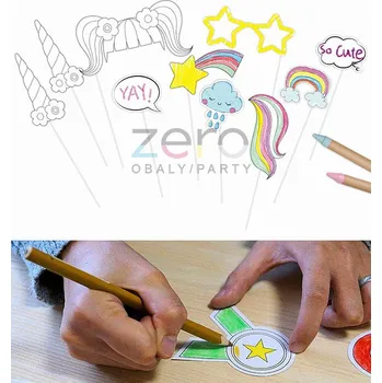 Party dekorace Fotorekvizity na špejli vybarvovací 'jednorožec' 10 ks