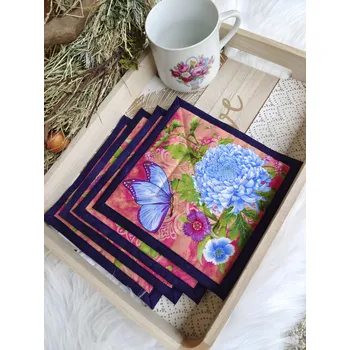 prostírání Podkafíčka - sada 4 kusy - Vážky a motýli s temně fialovou