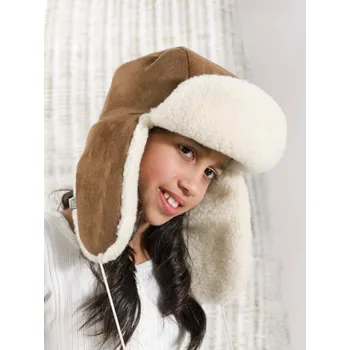 Čepice Dětská beranice z ovčí vlny s velurem tmavě hnědá 50-56, Barevné varianty Hnědá, Velikosti 52 200-100-00006