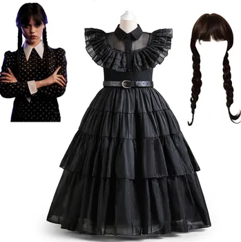 Dívčí šaty Šaty pro dívky ze seriálu Wednesday (Wednesday Addamsová), Možnost typ 3, Velikosti 130