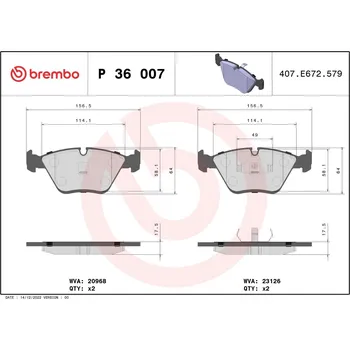 Brzdová destička Sada brzdových destiček, kotoučová brzda BREMBO P 36 007