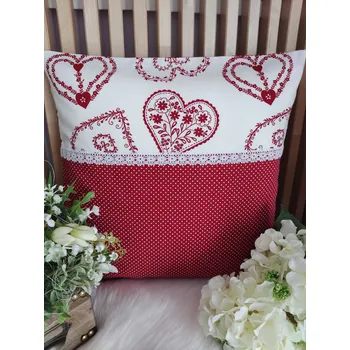Povlak na dekorativní polštářek Povlak na polštář 40 x 40 cm – Malovaná srdce červená | Ruční výroba z bavlny