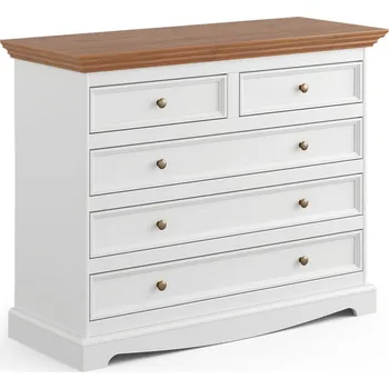 Komoda KATMANDU Dřevěná komoda Belluno Elegante, bílá, medový dub, 5x zásuvka, rozměr 88x112x45cm