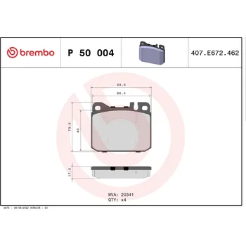 Brzdová destička Sada brzdových destiček, kotoučová brzda BREMBO P 50 004