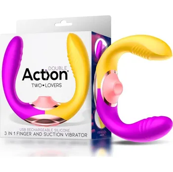 Vibrátor Action Two Lovers Couples Vibe 3in1 with Finger and Suction Yellow-Purple