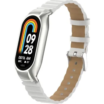 Ostatní příslušenství k chytrým hodinkám eses Kožený vlnitý řemínek pro Xiaomi Smart Band 8, 9 a 10 - Bílý