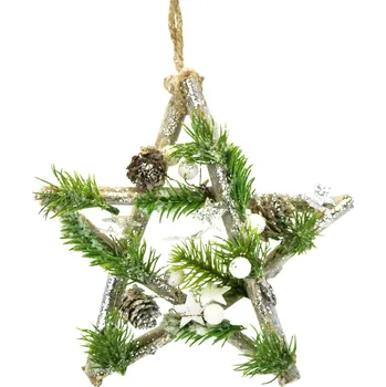 Vánoční dekorace Hvězda bílo-stříbrná 20 cm