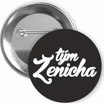 ON-DESIGN Placka s motivem Tým ženicha Barva: černá, Barva potisku: bílá, Typ buttonu: špendlík