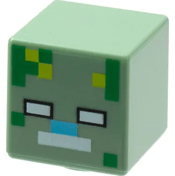 Stavebnice LEGO 19729pb046 Sand Green Head, Modified Cube Pixelated (Minecraft Drowned Zombie) (Písečná zelená hlava, modifikovaná kostka pixelovaná (Minecraft utopená zombie))