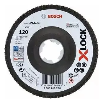 Brusný kotouč Lamelové brusné kotouče Best for Metal systému X-LOCK, šikmá verze, fíbrová deska, Ø 115 mm, G 120, X571, 1 kus BOSCH 2608619200