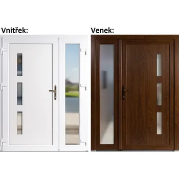 Vchodové dveře Dvoukřídlé vchodové dveře plastové Soft Julie+Sklo Nisip, Zlatý dub/bílá, 130x200 cm, levé