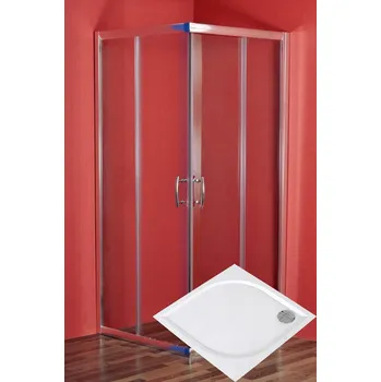 ARTTEC Sprchový kout čtvercový SMARAGD 80 x 80 x 198 cm chinchilla sklo s vaničkou z litého mramoru LINEA PAN04678