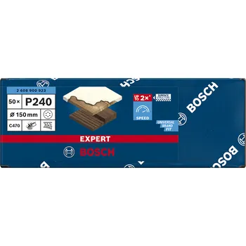 Brusný kotouč 50x Brusný papír pro excentrickou brusku na barvu na dřevu a tvrdé dřevo Bosch EXPERT C470 - 150mm, zrnitost 240, 6 otvorů (2608900923)