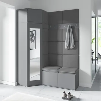 Předsíňová stěna Eka Předsíňová stěna s čalouněnými panely Trinity 37 - Grafit / Tmavá šedá 2315