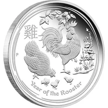 Stříbrná mince 5 oz (trojských uncí) ROK KOHOUTA Austrálie 2017