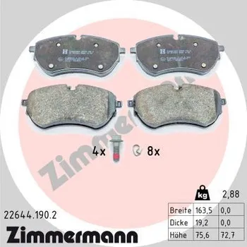 Brzdová destička Sada brzdových destiček, kotoučová brzda ZIMMERMANN 22644.190.2