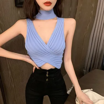 Dámský pletený crop top Barva: modrá