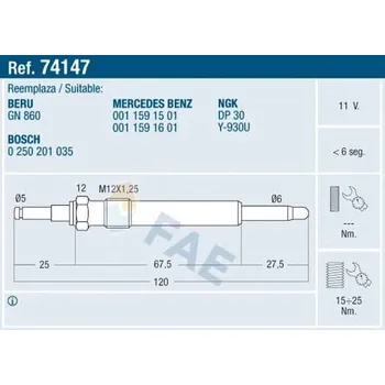 Zapalovací a žhavicí svíčka Žhavicí svíčka FAE 74147