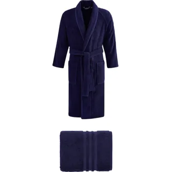 Soft Cotton Luxusní pánský župan PREMIUM s ručníkem 50x100 cm v dárkovém balení, Tmavě modrá, 420 g / m², Česaná prémiová bavlna 100%, Dlouhý - vel. S + ručník 50x100cm + box