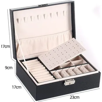 Luxusní kožená šperkovnice - dvoupatrová Barva: Černá velká