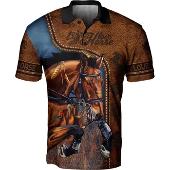 Pánská polo košile s originálním potiskem 3D kůn Velikost: 4XL, Barva (Varianta): Polo košile