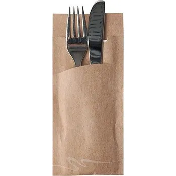 Jednorázové nádobí Kapsa na příbor kraft s obrouskem Papstar 200/85mm 520ks